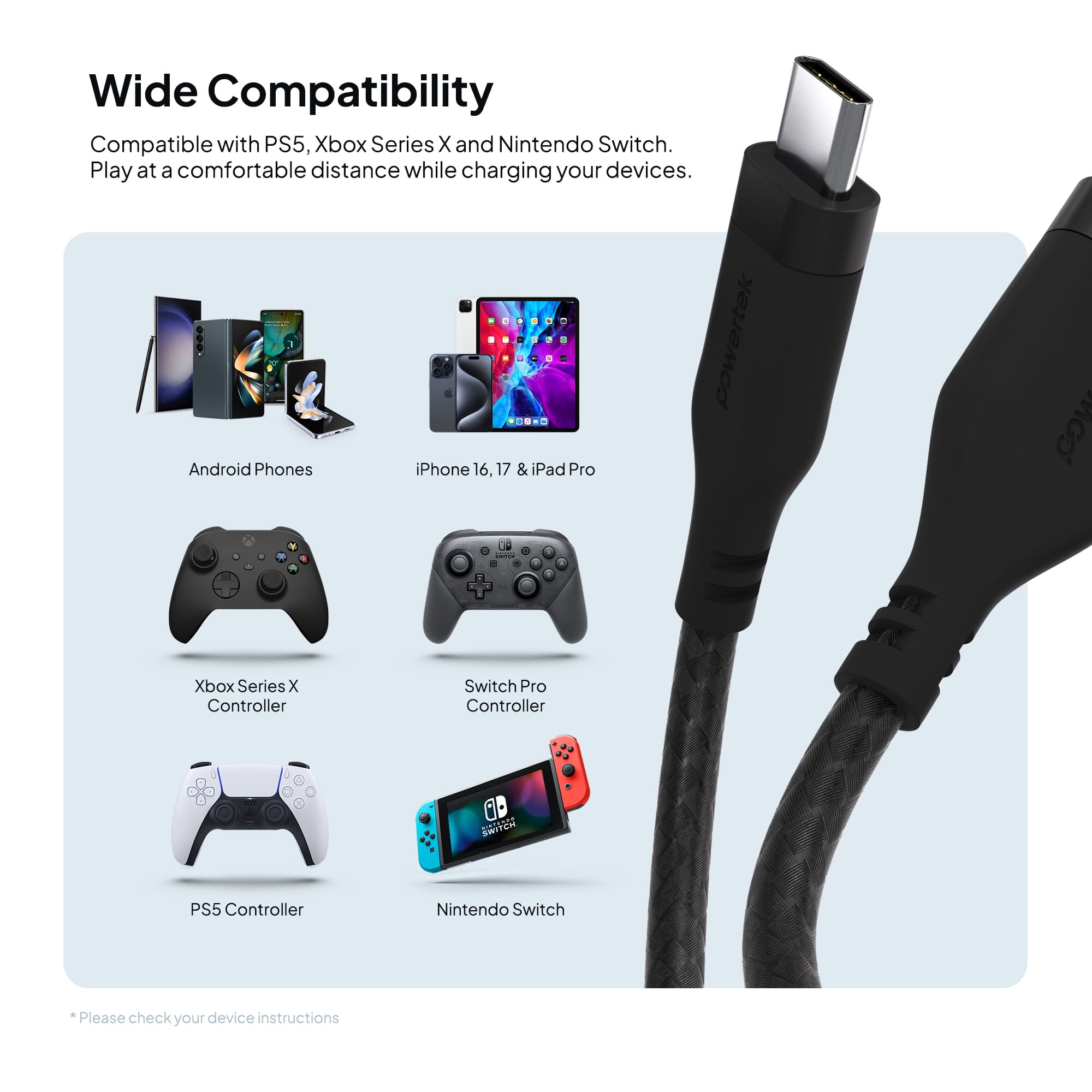 Powertek USB-A to USB-C (Type-C) Charging Cable, Carbon Design Texture, 6 ft, Black