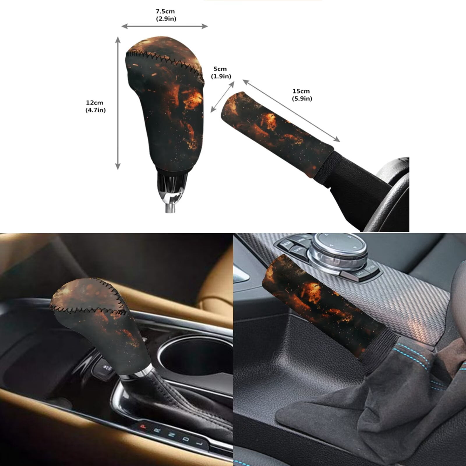 Chririnla Flame Skull Car Seat Cover Full Set for Women Men Soft Car Seats Covers for Front Rear 14Pcs Sets with Coasters, Gear Shift Cover, Steering Wheel Cushion Vehicle Interior Decoration