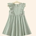 thumbnail image 3 of Dress for Girls Summer Toddler Kids Girls Solid Sleeveless Casual Dress Breathable Soft Cotton Linen Princess Dresses Toddler Dress Green 2 Years-3 Years, 3 of 3