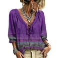 thumbnail image 2 of Polka Dot Lace Up Blouse Boho Tops V Neck Casual Vacation Clothes Floral Blouses Work Shirts, 2 of 5