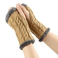 thumbnail image 2 of MIASHUI Women's Fuzzy Knitted Glove Sleeves with Fingers, Thick Lined Arm Warmers, Cable Pattern Gloves for Cold Weather, Soft and Cozy Design Brown, 2 of 6