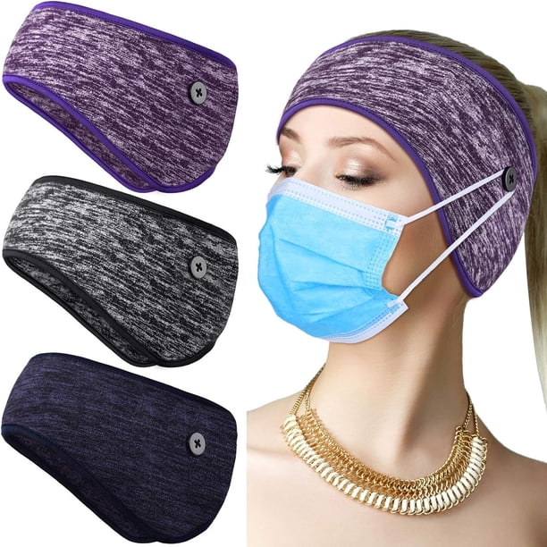 3 Piezas Uso de protección para los oídos y correa para la frente Diadema con botones Diadema térmica Diadema calentadora de oídos Diademas de invierno Diadema de lana