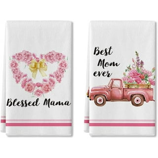 Kokaaee ( 2 Packs Funny Kitchen Gifts for Mom Birthday Gift from Daughter  Dish Towels Set with Mother Sayings Cute Tea Hand Drying Towel Pattern