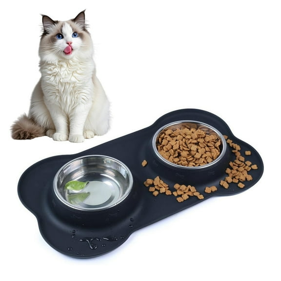 No-Spill Dog Bowl 24oz, Anti-Tip Chew-Proof Pet Food Water Dish with Non-Skid Mat for Small Medium Large Dogs Cats, BPA-Free Easy Clean, Stainless Steel Bowl for Messy Eaters