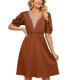 thumbnail image 1 of MELDVDIB - Vestido mini informal de verano con escote en V, manga corta, cintura imperio, liso y fluido, para mujer, en liquidación, 1 of 1