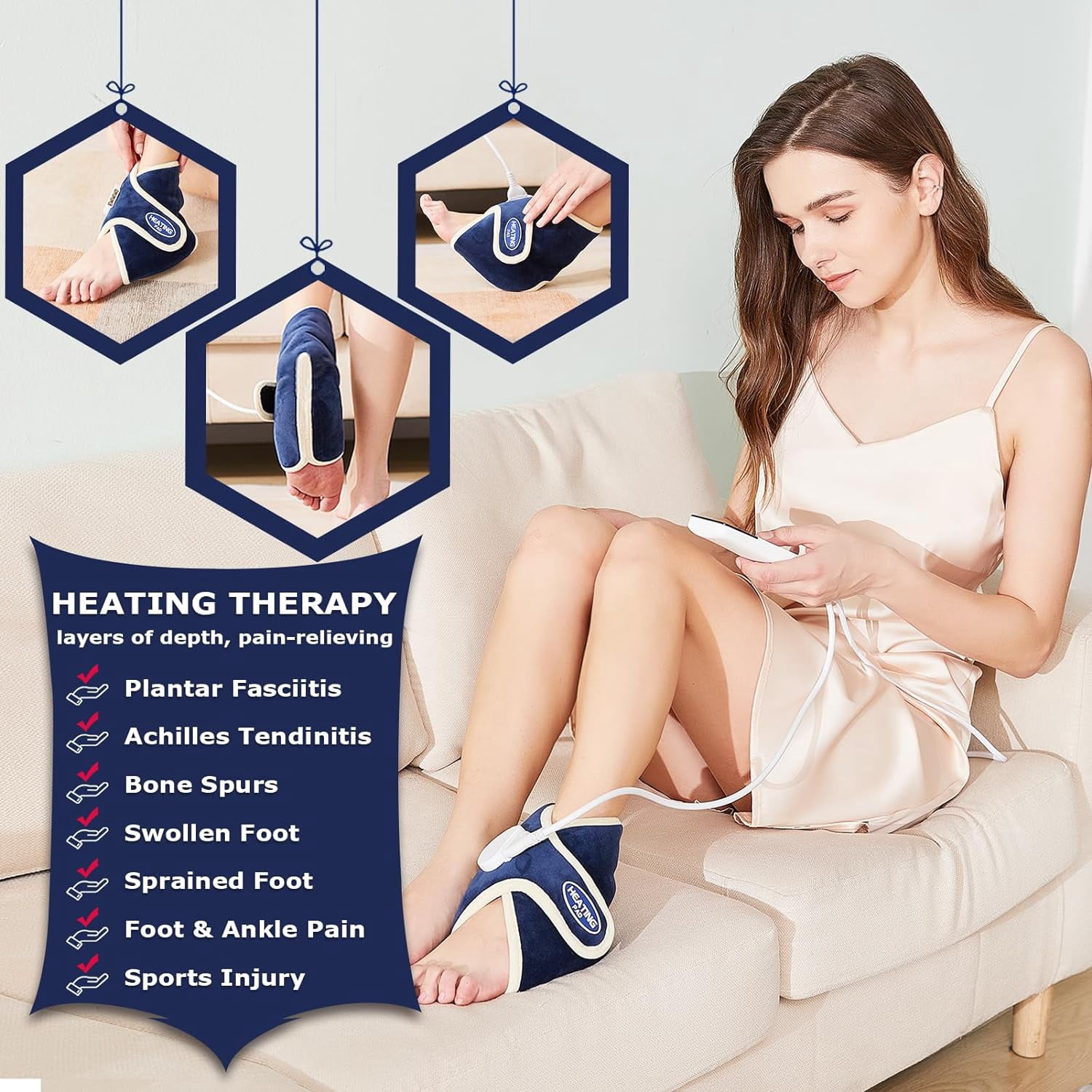 Heated Foot Ankle Wrap for Achilles Tendinitis & Plantar Fasciitis Pain Relief - Electric Heat | 1 PACK | Home