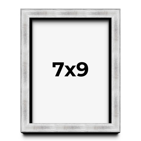 7x9 Frame Brushed Silver Solid Wood Picture Frame | 0.75 Inch Moulding Width | Rabbet Depth 0.75