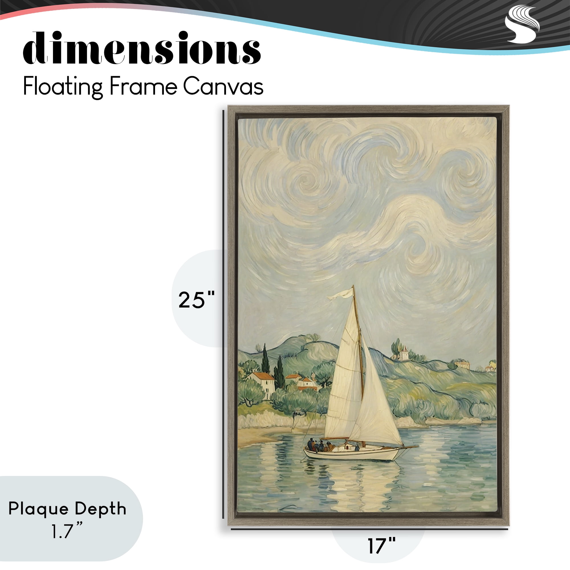 Stupell Industries Sailboat Beneath Swirling Clouds Brown Framed Floater Canvas Wall Art, design by Angie Hawke