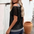 thumbnail image 6 of Delayuji Crochet Tops for Women Summer Short Sleeve Hollow Out Lace Swimsuit Cover Up Off Shoulder Beach Vacation Tops Daily Wear Clubwear Night Wear Grey L, 6 of 6