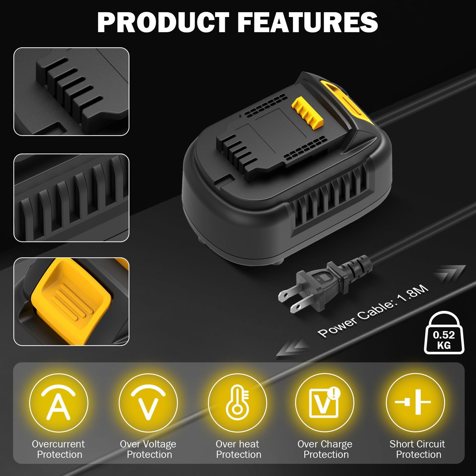 500W AC to DC Converter for  De*walt 20V Cordless Tools, 110V to 20V AC/DC Adapter Power Supply, AC Plug Transformer Adapter