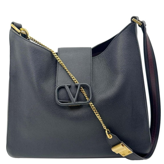 Pre-Owned Valentino VSling Grainy Calfskin Leather Crossbody Hobo Bag Black