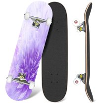 31'' Complete Skateboard 7 Layer Canadian Maple Double Kick Deck Skateboards Pastel Ultra Violet Flower Abstract Purple Daisy White Fractal Fine Skate Board for Beginner Adult Gifts