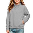thumbnail image 6 of Girls Quarter Zip Sweatshirt Long Sleeve Turtleneck Fashion Casual Kids Pullover Tops Gray 9-10 Years, 6 of 6