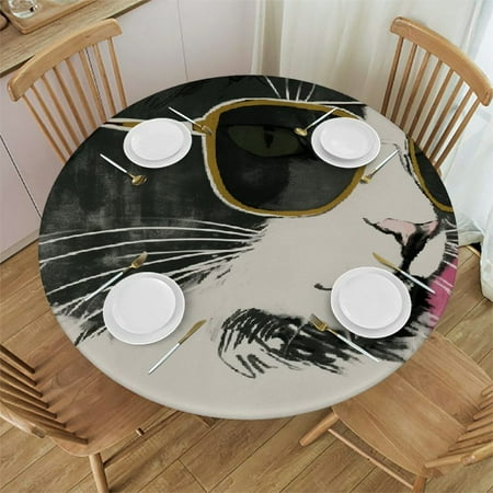 

Autua Cute Cat Round Tablecloth - Stain-Resistant Washable Perfect for Indoor and Outdoor Use - 100% Polyester Table Cloth 46 -50