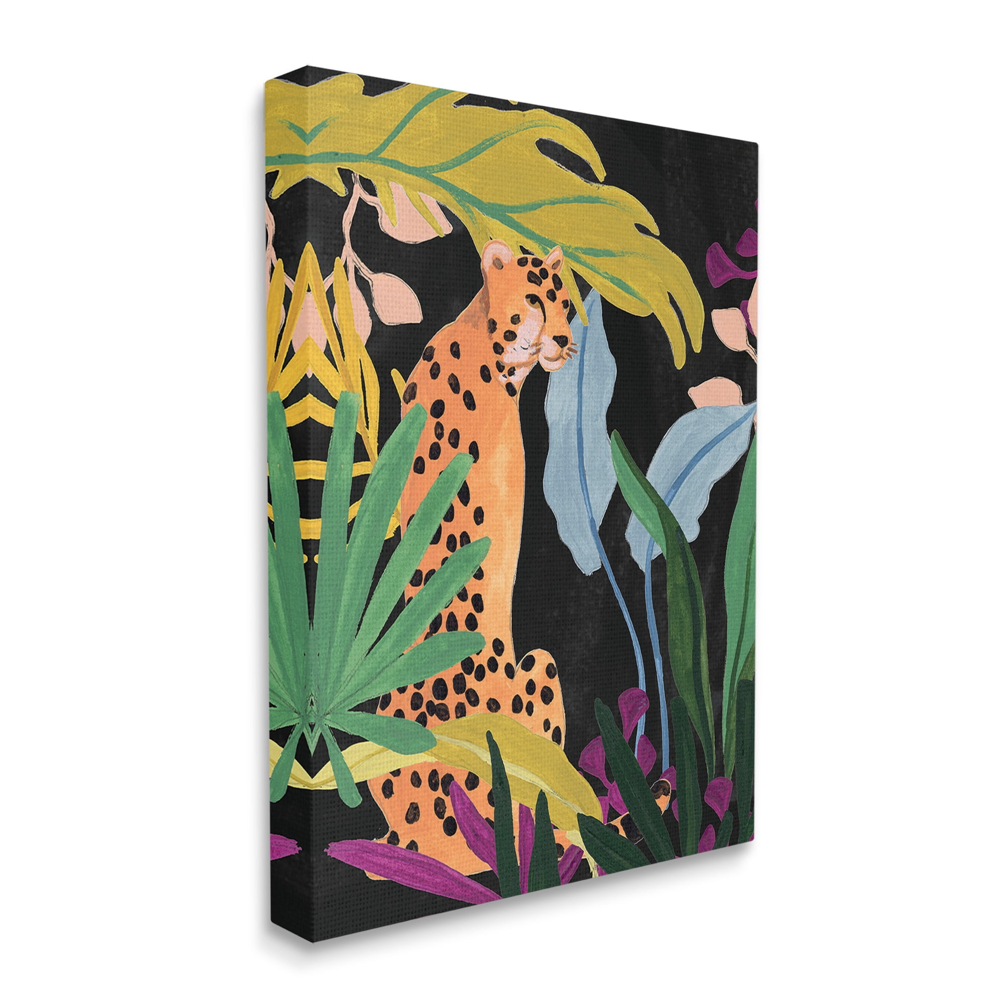 Stupell Industries Jungle Leaves & Cheetah Animals & Insects Painting Gallery Wrapped Canvas Art Print Wall Art, 16 x 20
