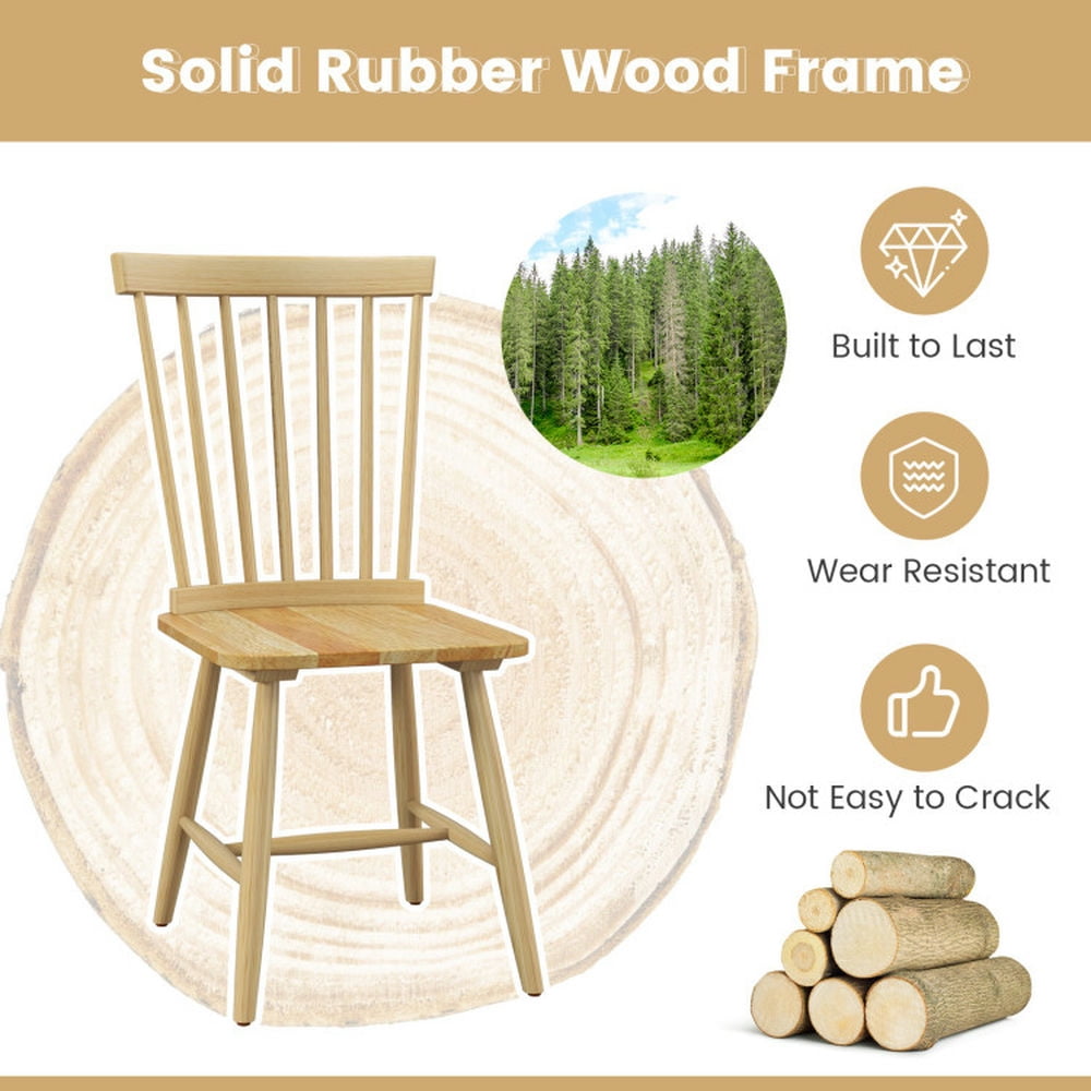 Demi Bonn Set of 2 Windsor Dining Chairs with High Spindle Back, Modern Living Dining Room Accent Wood Kitchen Chairs, Beige