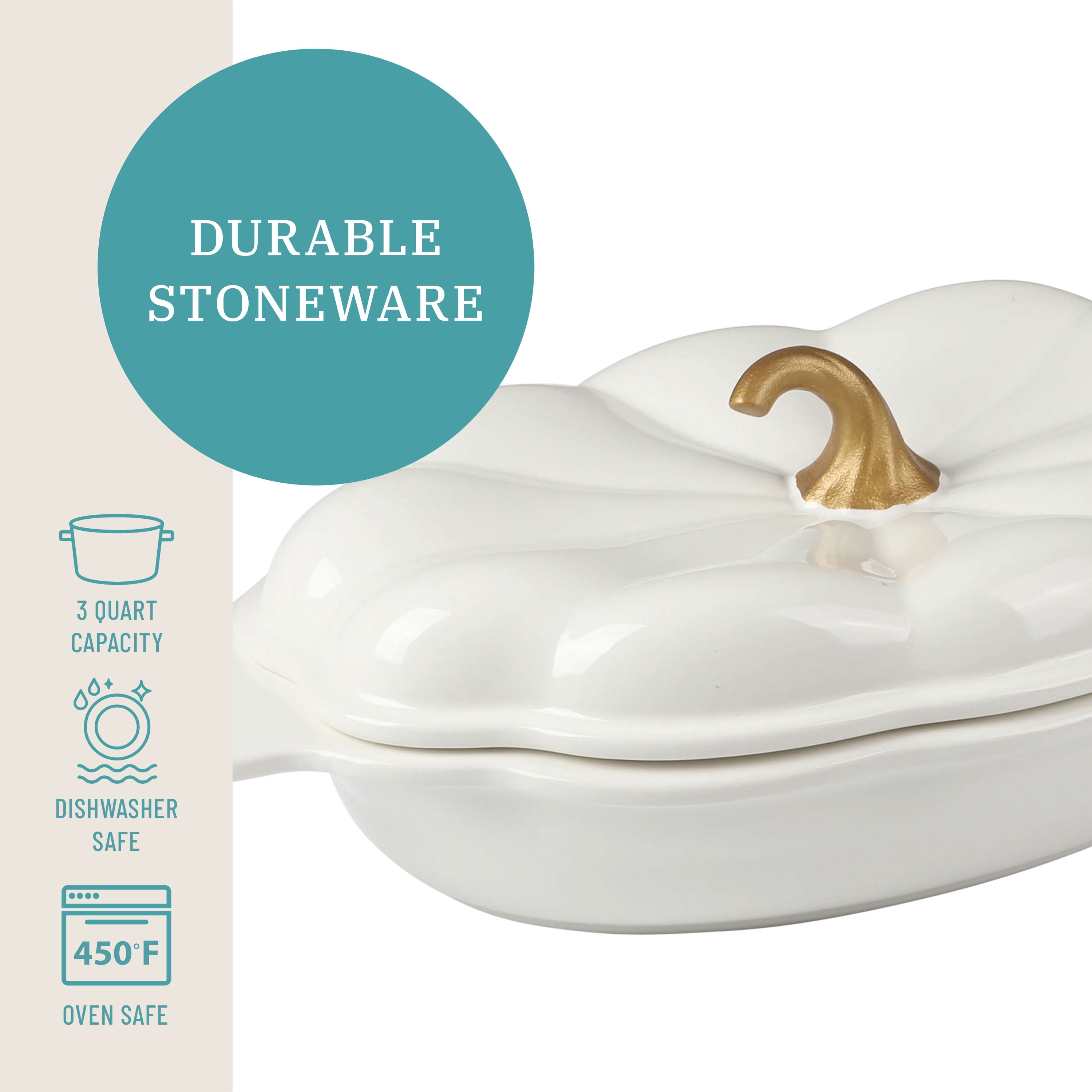 The Pioneer Woman 3-Quart Oval Pumpkin Stoneware Baker with Lid, Linen