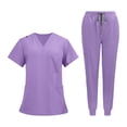 thumbnail image 4 of Uniformes Scrub Set Trajes de Trabajo, Pantalones de Enfermera Mujeres Enfermería Scrubs Uniforme Cuello en V Ropa de Trabajo de Manga Corta , púrpura, metro, 4 of 8