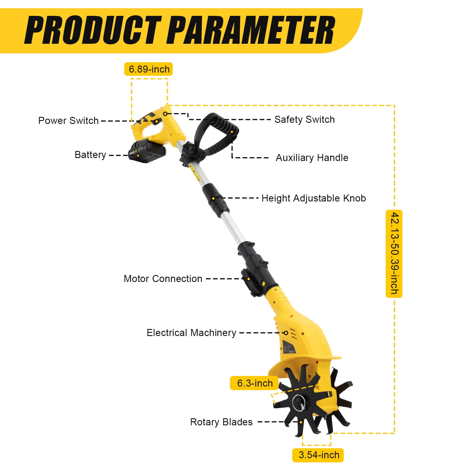 Fichiouy Cordless Tiller Battery Powered Cultivator Cultivating Tools for Garden Yard
