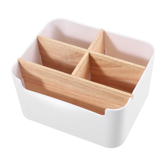 LOLIPPYY White Wooden Desktop Pen Holder and Desk Organizer, 1 Piece Office Storage Tidy Accessory