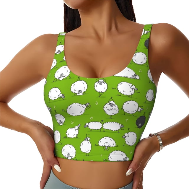 Balery Funny Sheep Doing Yoga Sujetadores deportivos con espalda cruzada para mujer, acolchados, sin costuras, de alto impacto, ideales para yoga, gimnasio, entrenamiento y fitness.-X-Large