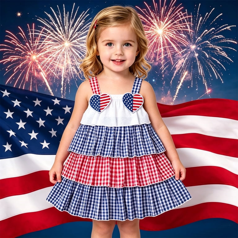 red white and blue girls dress Amazon.com: Akyzic Girls 4th of July Outfit American Flag Dress Crisscross Back Red White and Blue Outfit Girl 4th of July Patriotic Dress 2T: Clothing, Shoes & Jewelry