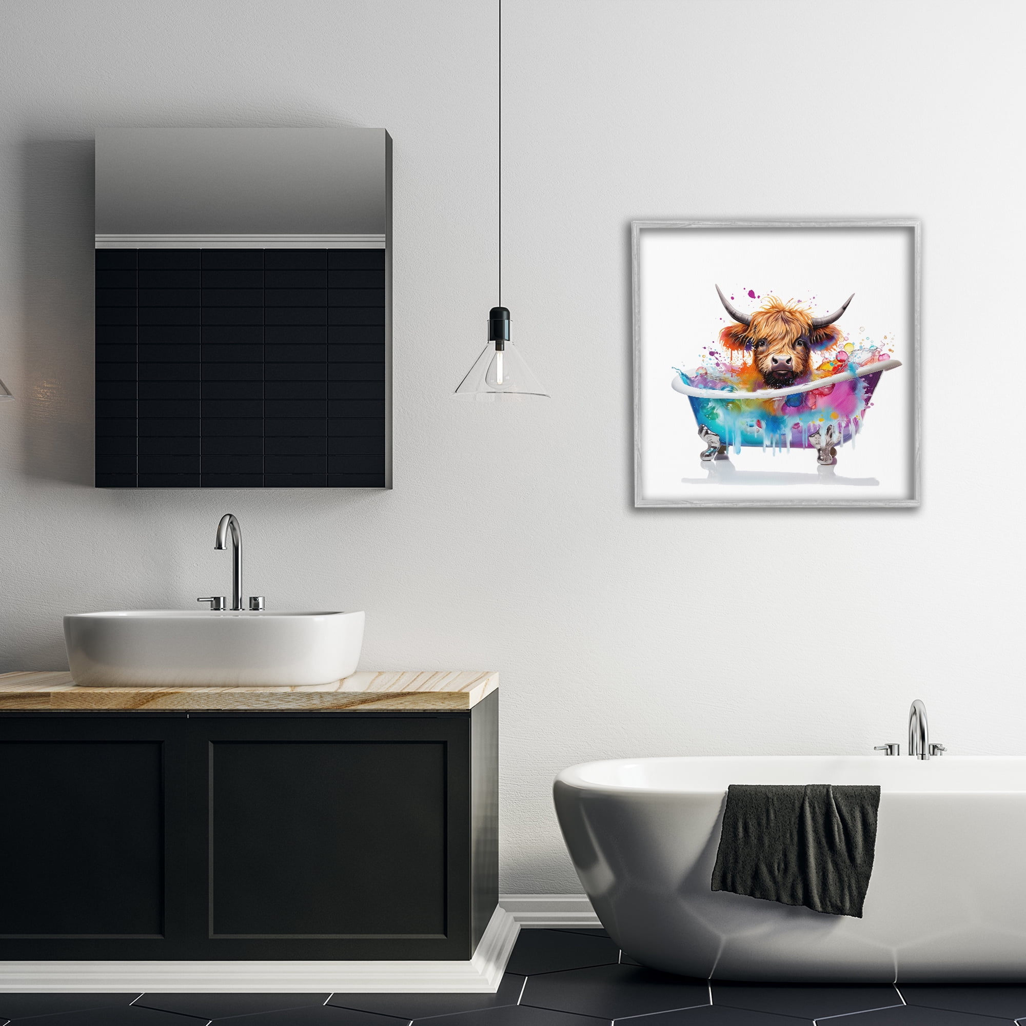 Stupell Industries Vivid Bath Time Cattle Typography Painting Gray Framed Art Print Wall Art, 24 x 24