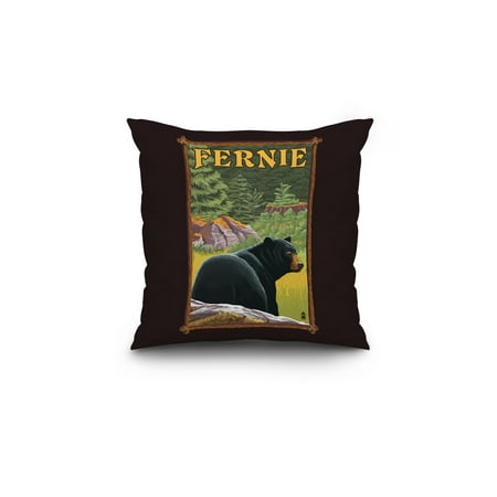 Fernie, BC - Bear in Forest - Lantern Press Poster (18x18 Spun Polyester Pillow, Custom Border) - Walmart.com