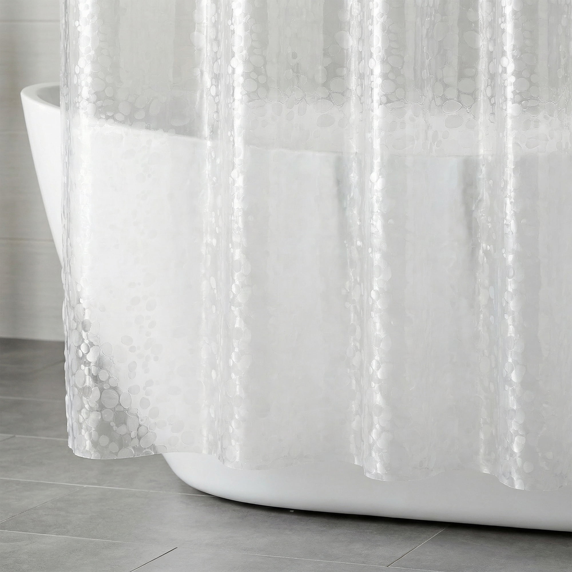 Unique Bargains Semi-Transparent Waterproof Bath Curtain with 12 Hooks Silver 71"W x 71"L