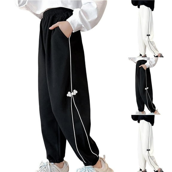 ATOGUTA Toddler Girl Uniform Pants Size 3T-13 High Waisted Elastic Waist Lightweight Outdoor Jogger Pants Black
