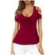 thumbnail image 1 of Camiseta de manga corta de Color sólido con hombros descubiertos y tirantes cruzados con lazo y cuello en V para mujer Pompotops  hkajfhjk461790, 1 of 6