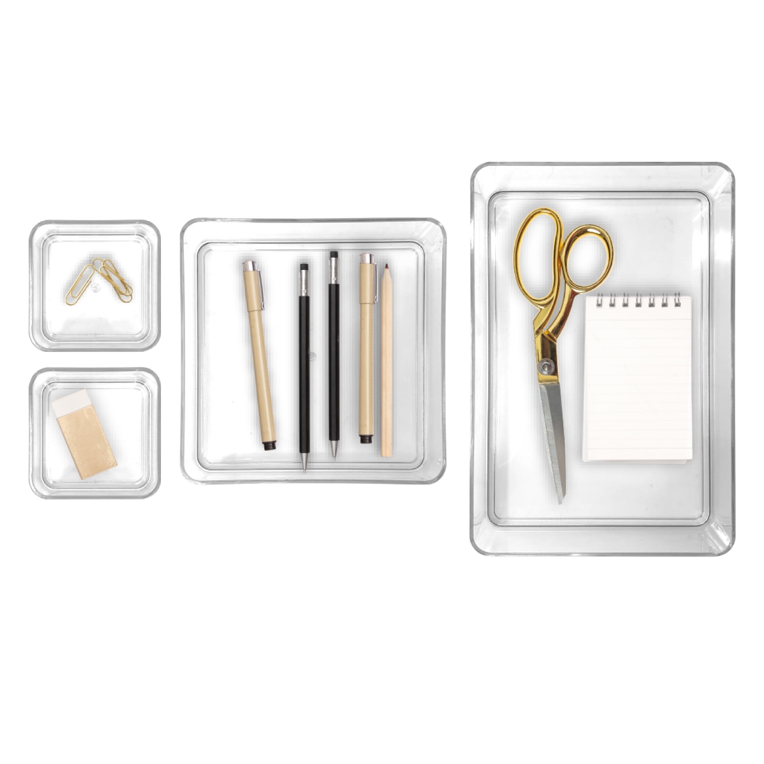 Isaac Jacobs Clear Stackable Drawer Organizer Set, 4-Piece – Multi-Size Plastic Storage Bins for Kitchen, Bathroom, Vanity, Office, and Home Organization