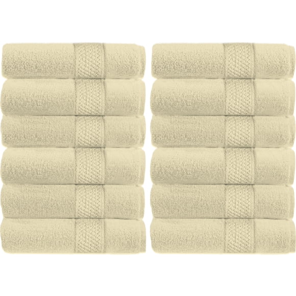 Canadian Linen Ensemble de 12 Débarbouillettes Ivoire Économiques 12"x12 Pouces Pouces Légères Douces Absorbantes Serviettes pour le Visage pour Hôtel, Motel Gym Spa Salon et Piscine Serviette à Séchage Rapide Débarbouillette