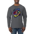 thumbnail image 1 of Wild Bobby, Colorful Sneakers Chucks Streetwear Mens Long Sleeve Shirt, Charcoal, 3XL, 1 of 3