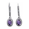 thumbnail image 4 of Rylos Sterling Silver Dangling Earrings - 6X4MM Oval Amethyst & Sparkling Diamonds -  Exquisite Birthstone Jewelry, 4 of 4