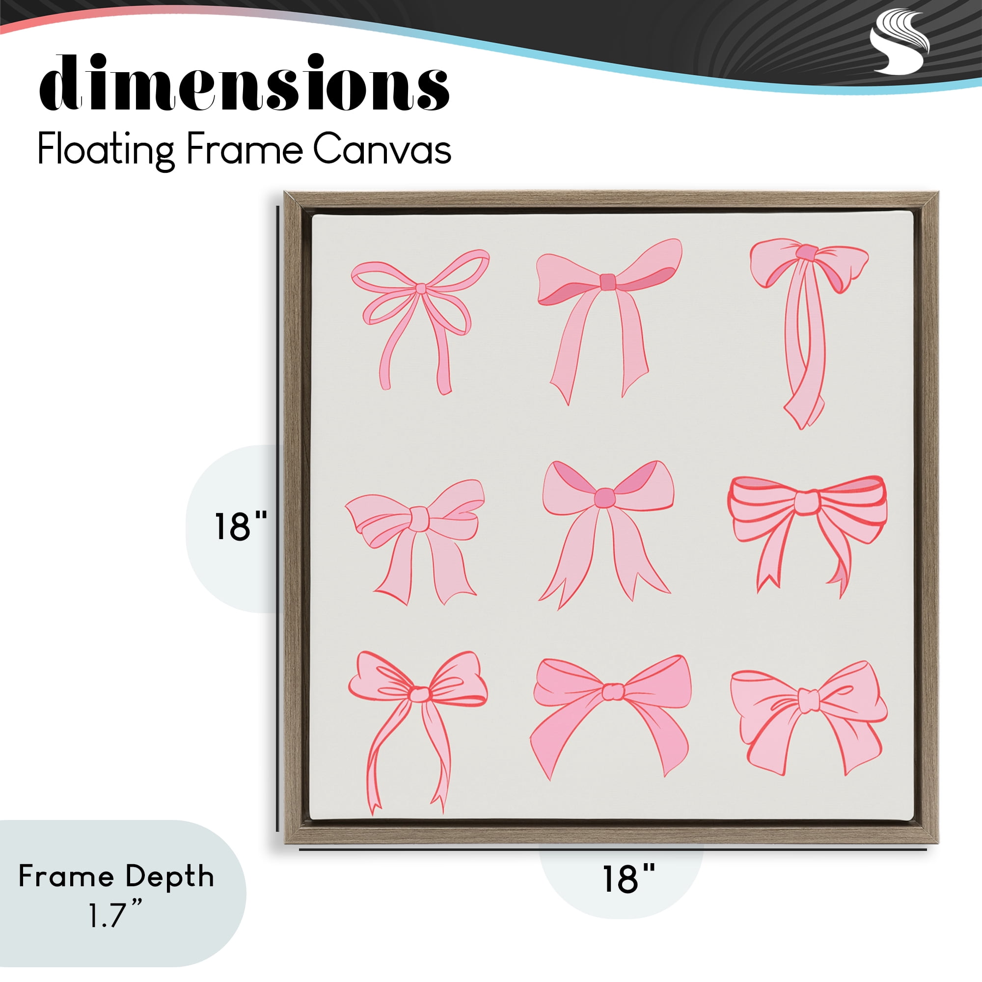 Stupell Industries Pink Coquette Ribbons Brown Framed Floater Canvas Wall Art, design by Emily Navas