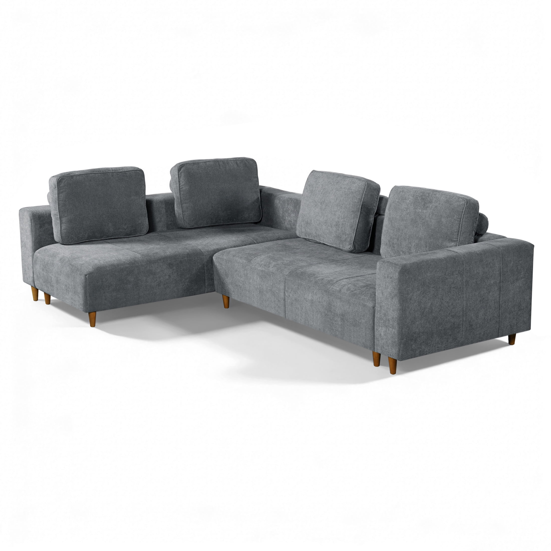 Christopher Knight Home 109" L-Shape Convertible Sectional Sofa, 4 Seater Couch with Wood Legs, Gray
