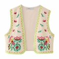 thumbnail image 1 of LOVZFMLL Vestes pour Femmes Vintage Gilet Brodé Lin Court Sans Manches Cardigans Floraux Mode Haut, 1 of 9