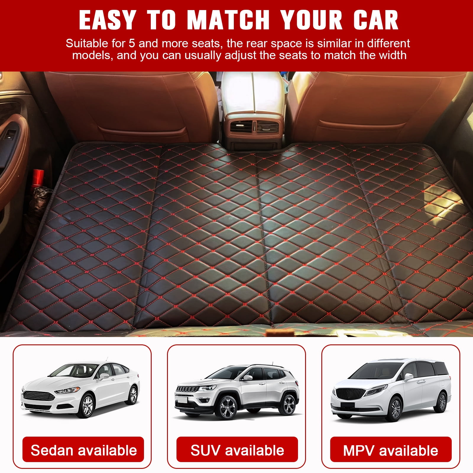 Qiyester Car Rear Mattress Non Inflatable Foldable Portable Bed Backseat Travel Camping Sleep Gear with Elastic Straps