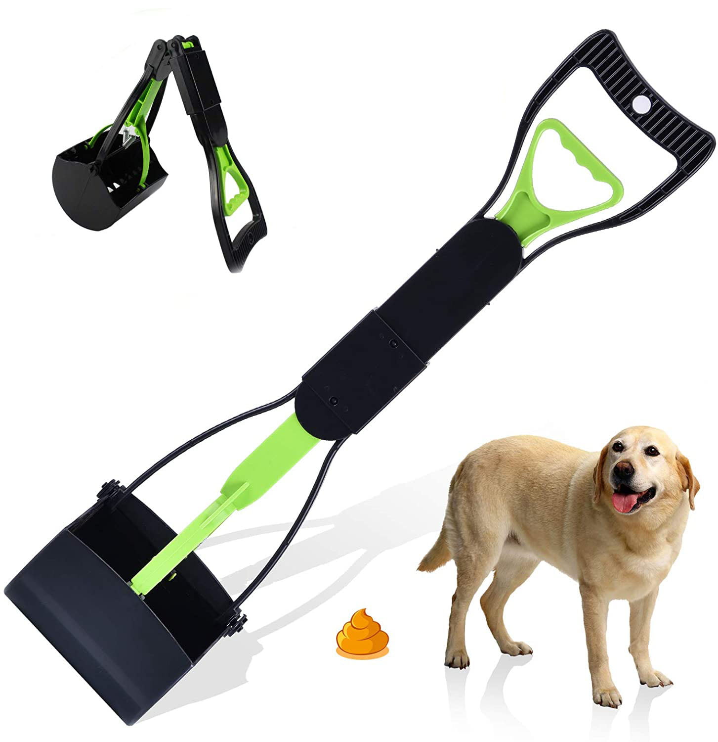 Green+black Poop Scoop Lightweight Dog Poop Scooper Rugged Adjustable with Springs Metal Tray for Easy Grass and Gravel Pick Up for Pet Waste Pick Up