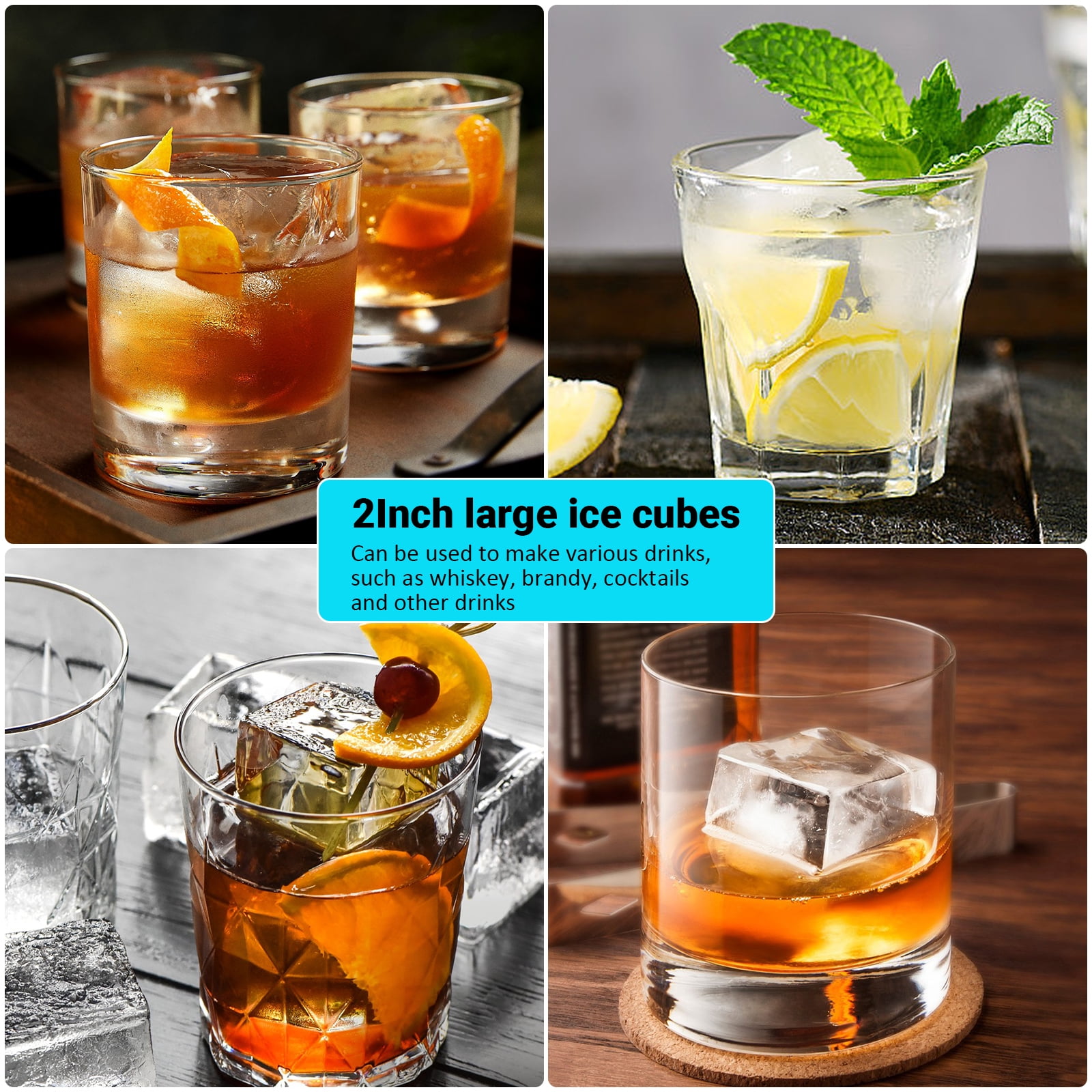 TINANA Ice Cube Tray with Lid: 3 Pack Large Silicone Ice Tray Molds for Freezer, BPA Free, Big Square Ice Cube for Whiskey, Cocktails, Baby Food, Juices-Gray&Blue&Purple