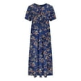 thumbnail image 5 of LOVZFMLL Summer Dresses for Women Short Sleeve A-Line Maxi Dresses Casual Floral Boho T-Shirt Dresses Flowy Beach Sundresses with Pockets Navy C XL, 5 of 5