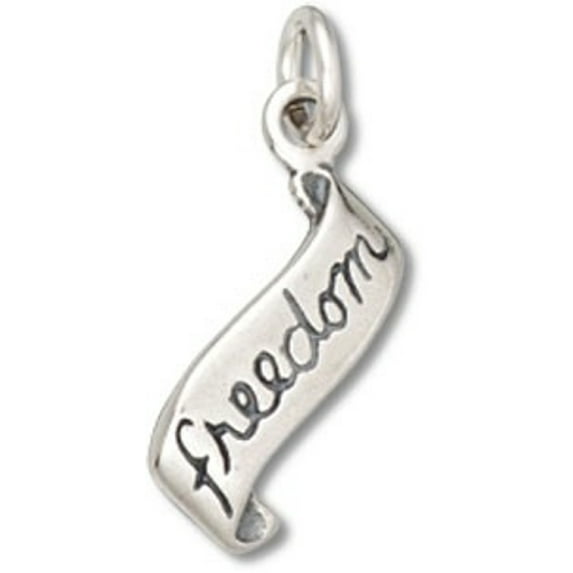 Sterling Silver 24" Unisex 1.5mm Box Chain FREEDOM On Scroll Banner Word Military Pendant Necklace