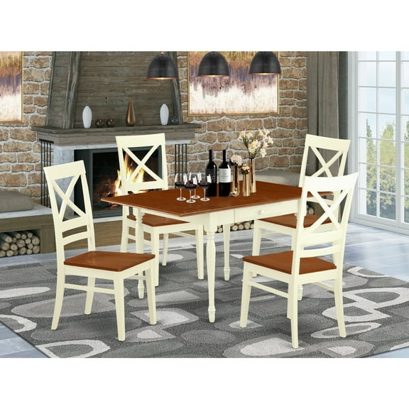 Dining Table Set 5 Piece Wood Kitchen Table Set with Chairs - Rectangle Drop Leaf Table & Hardwood Chairs