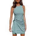 thumbnail image 1 of Vestido de tirantes sin mangas informal de verano para mujer 2022 cuello redondo ceñido al cuerpo fruncido cintura con lazo Mini vestidos Ormromra, 1 of 4