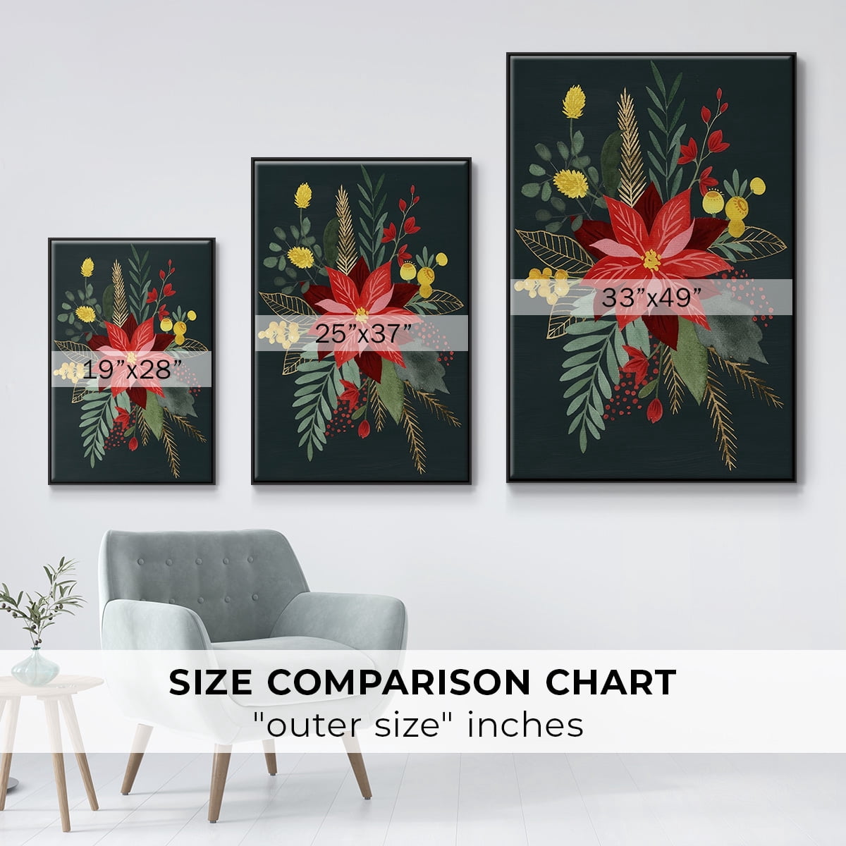 Bright Christmas Night Collection B - Framed Gallery Wrapped Holiday Canvas - 25 x 37 - Black Frame