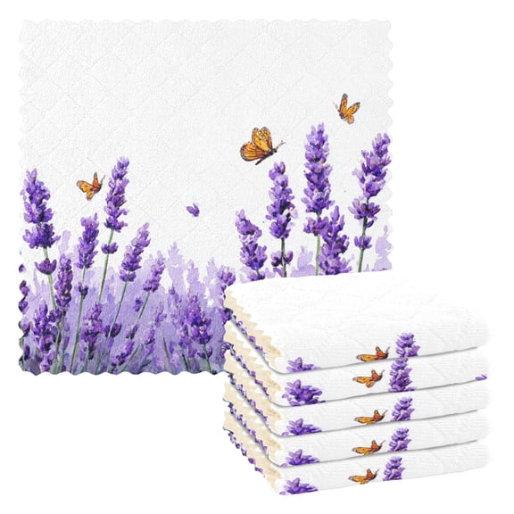 6 Pieces of Kitchen Towels 11x11Inch Kitchen Dish Cloths Kitchen Dish Towels Reuseable Cleaning Cloths Lavender Butterfly