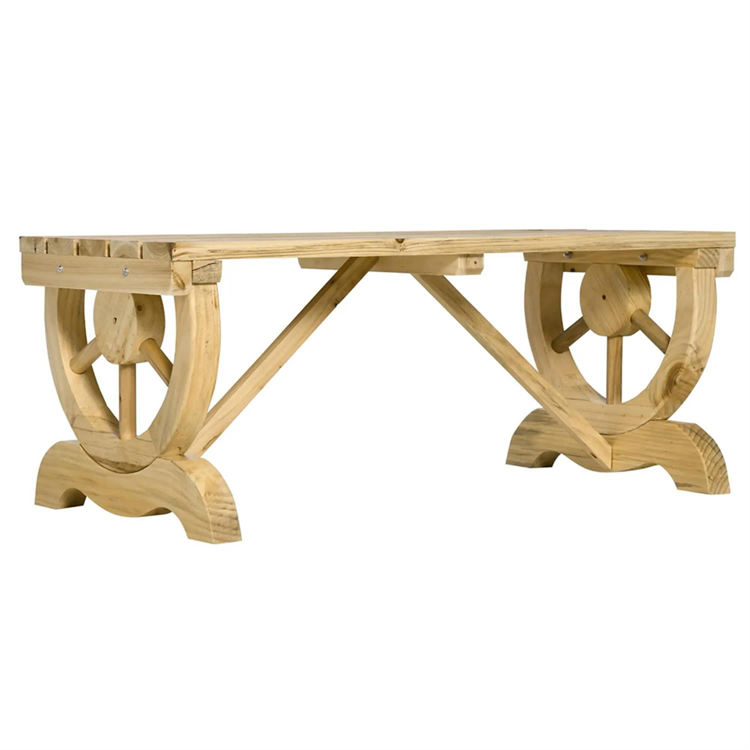 Demi Bonn 2-Person Patio Garden Bench Wooden Wagon Wheel Porch Bench, Outdoor Benches Furniture with Slatted Seat for Backyard, Park, Lawn, Yard, Brown