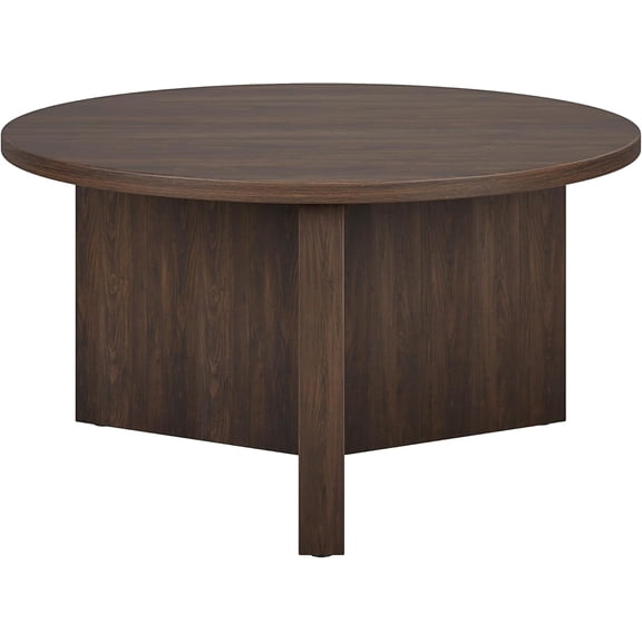 Henn&Hart 32" Round Pedestal Coffee Table for Living Room, Family Room, Office, or Apartment, Alder Brown