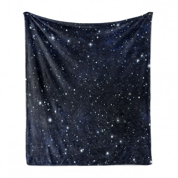 Night Soft Flannel Fleece Throw Blanket, Composition Dots Sky Theme Abstract Style Arrangement Cosmos Concept Print, Cozy Plush for Indoor and Outdoor Use, 60" x 80", Dark Blue White, by Ambesonne